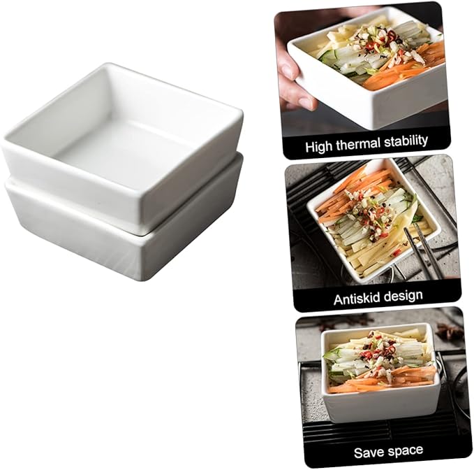 2pcs Ceramic Bowl Mini Square Dishes for Serving Banchan Seasoning Sauce Appetizer Dipping