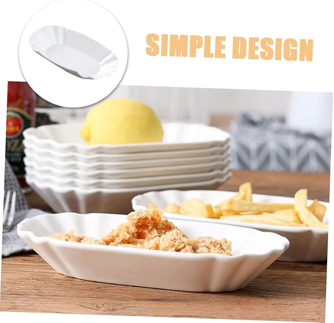 2pcs French Fries Plate Serving Platter Ceramic Snack Plates for Desserts Appetizers Kitchen Condiments