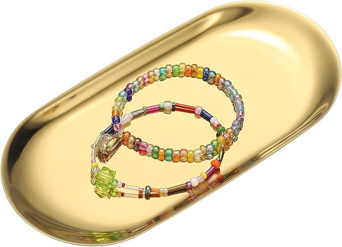 uxcell Square Serving Trays, 7.01" Stainless Steel Decorative Jewelry Dish, Small Vanity Tray for Bathroom Aromatherapy Candle Drink Plate,Gold