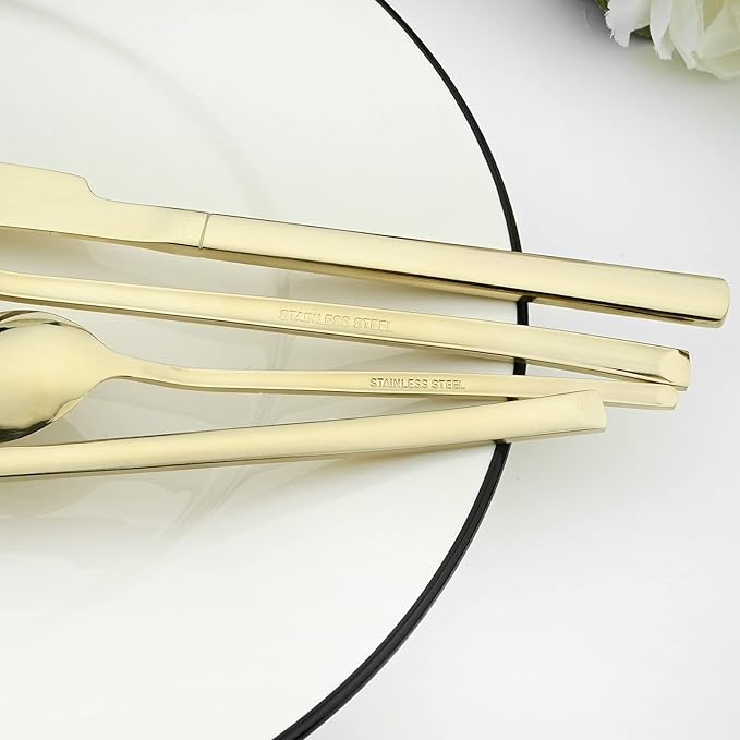 24-Piece Mirror Champagne Gold Flatware Set, 18/0 Stainless Steel Cutlery Set Service for 6, Tableware Utensils Include Knife Fork Spoon and Teaspoon, Dishwasher Safe