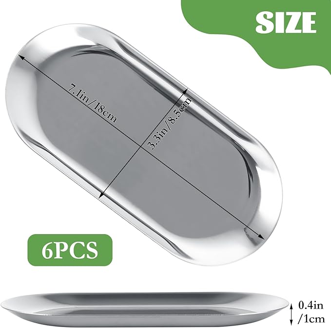 10PCS Stainless Steel Serving Tray Set Silver Platters for Serving Food Extra Small Metal Trays Decorative 7" Long Plate Oval Storage Tray Thickened Serving Dishes for Party Buffet Sushi Snack
