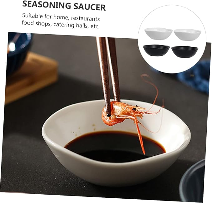 4pcs Ceramic Sauce Plates Multifunctional Dipping Dishes for Soy Sauce Vinegar and Condiments Appetizers Seasoning and Snacks Black White