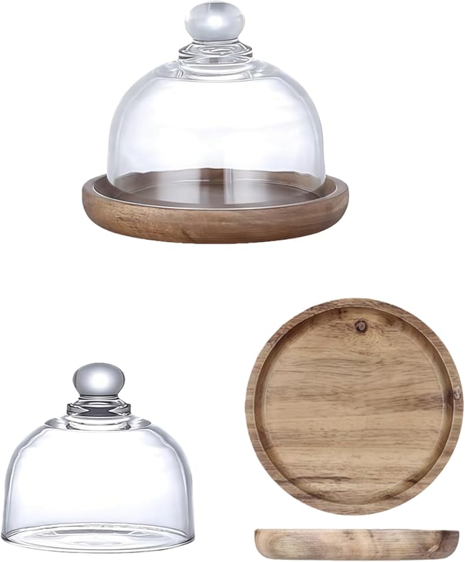 Charcuterie Snow Globe Container,Mini Individual Snow Globe Charcuterie Board with Wooden Base,Mini Cake Stand with Glass Dome Lid for Cheese Snacks and Holiday Table Decor (3pcs)