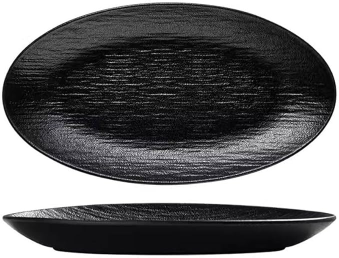SONGCHAO Party Supplies Steamed Fish Plate, Chopped Pepper Fish Head Plate, Western Food Plate, Vegetable Plate, Dumpling Plate, Large-capacity Ceramic Plate For Home Use Party Plates (Color : Black)