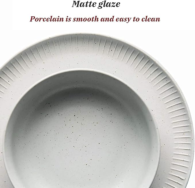 Dinnerware Set Dinner Party Tableware Service Set Porcelain Dinnerware Sets, White Vintage Cereals Bowls and Steak Plates Sets | 19 Pieces Sesame Glazed Ceramics Dinner Combination Set