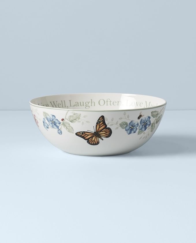 Lenox Butterfly Meadow "Live Well, Laugh Often, Love Much" Serving Bowl, White -