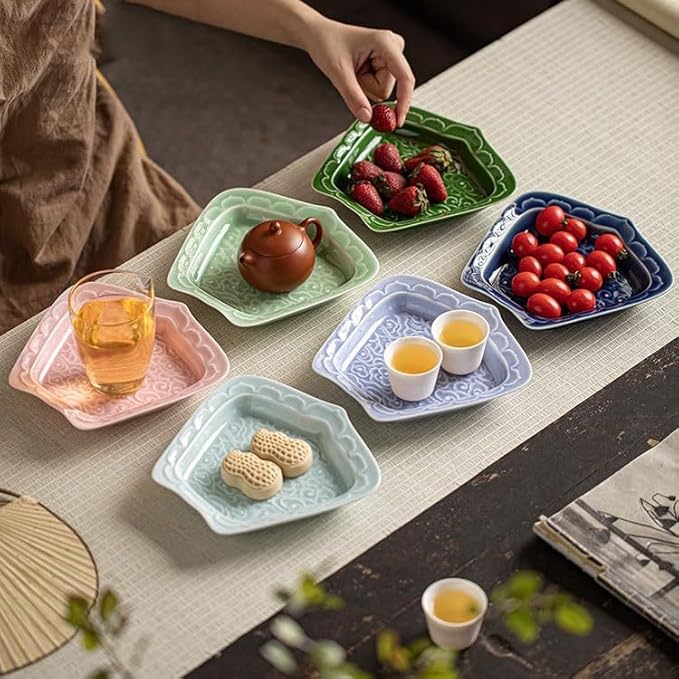 Sauce Dish Creative Relief Auspicious Clouds Plate Zen Tea Point Plate Ceramic Snack Plate Dessert Snack Plate Snacks Fruit Plate Snack Plate(Blue)