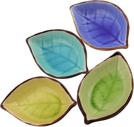 4pcs Ceramic Plate Leaf Shape Appetizer Plates Snack Condiment Bowl Seasoning Bowl Saucer