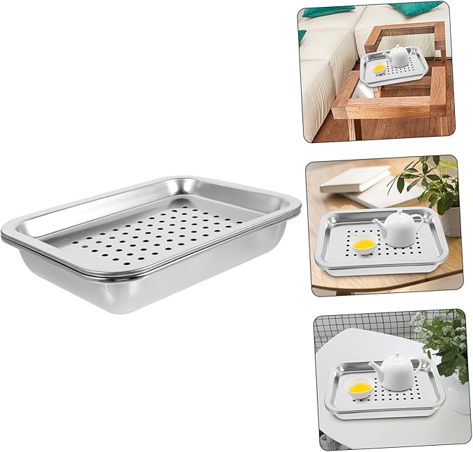 Cabilock Stainless Steel Germination Tray Set Rectangular Tea Serving Tray Deep Drainage for Efficient Filtration for Home and Garden Use