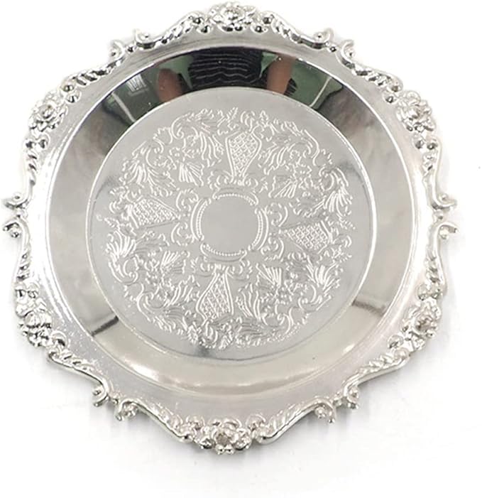 2 Pcs Vintage Metal Carved Decorative Serving Tray Dispaly Organizer for Tableware Jewelry Cosmetic Trinkets Candle Towel (Silver)