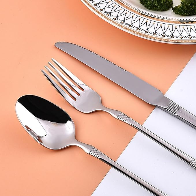 Deluxe 56 Piece Silver Silverware Set for 8 Stainless Steel Flatware Set with Knife/Fork/Spoon,Cutlery Set for Home and Kitchen,Utensil Set with Dishwasher Safe，Gift Package for Wedding Housewarming