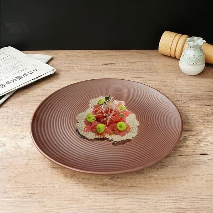Dessert Plates Simple Ceramic Round Plate European Flat Plate Brown Dish Plate Pasta Plate Steak Plate Creative Western Food Plate Dinner Tableware