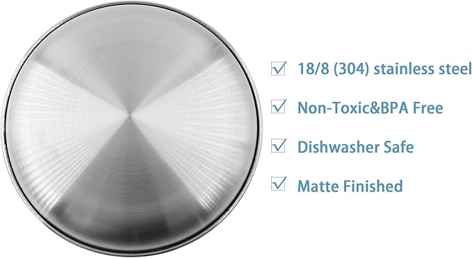 304 Stainless Steel Plates,Silver Round Dinner Dishes,Feeding Serving Camping Plates,Reusable Dinner Plates,Durable Metal Plates, Double Walled Plates for Picnic BBQ Steak 2, 23cm/9.06''