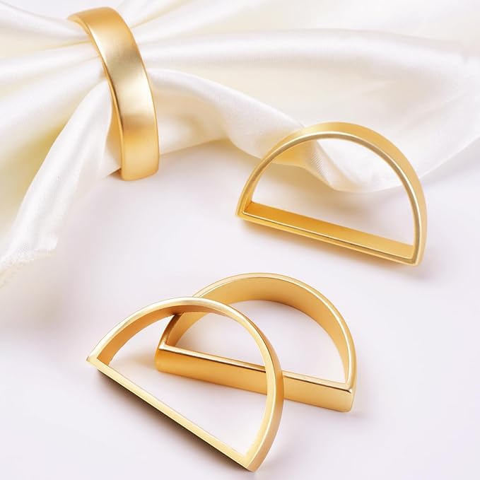 APTWOW Gold Napkin Rings Set of 100, Semicircle Metal Gold Napkin Holder Buckles, Fall Thanksgiving Christmas Napkin Rings for Dinner Table Decor, Wedding, Banquet, Party