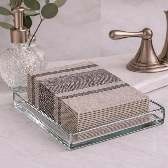 Made in Italy Linen-Feel Disposable Guest Towels - Premium Airlaid Cloth-Like Bathroom Napkins, Soft & Absorbent Luxury Hand Towels, Elegant Dinner Napkins for Parties