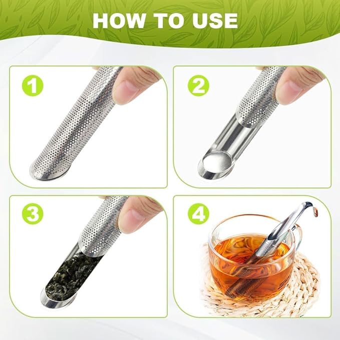 Stainless Steel Tea Diffuser, 2026 Upgrade Tea Pipe Tea Infuser Mesh Strainer with Hanging Hook Handle, Long Handle Tea Steeper Diffuser for Leaf Tea, Coffee, Spices, Seasonings - with Brush (1pcs)