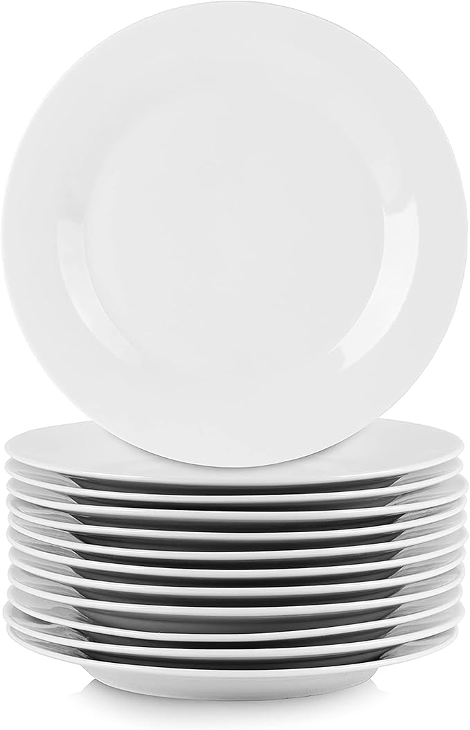 Elama Professional Kitchen 12 Piece Porcelain Dinnerware/Tableware Set (Round Salad/Dessert Plate White)