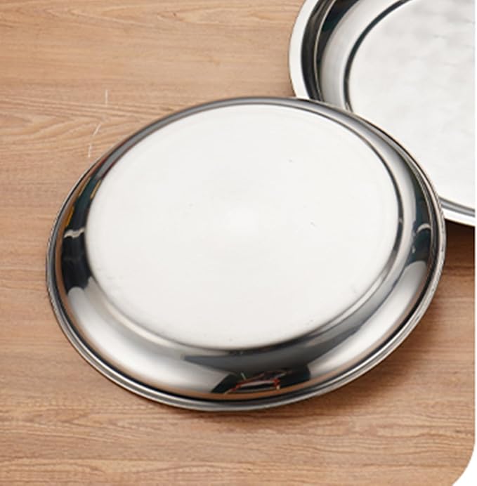 8 Pack Stainless Steel Round Serving Tray, 12 Inch Silver Oven Baking Tray, Dishwasher Safe Sturdy Metal Display Tray for Coffee Table, Bar, Party, Club, Home, Ottoman