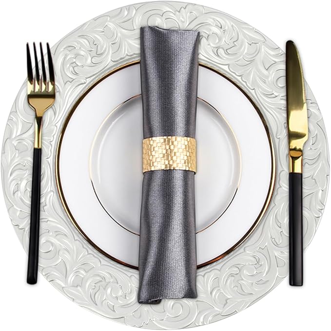 Sliver Plastic Charger Plates Set of 150, 13” Reusable Party Chargers for Dinner Plates, Elegant Round Service Plate Chargers Bulk Decorative for Wedding, Catering Table Decor