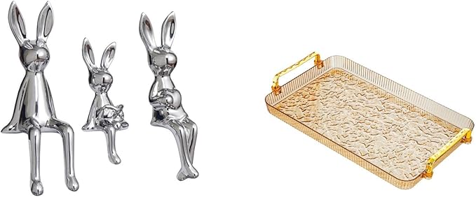 Fenteer Figurine Sculpture Sitting Statue Serving Tray Kitchen Rectangular Ceramic Handle Suitable for Gift Giving Home Decoration Office Party