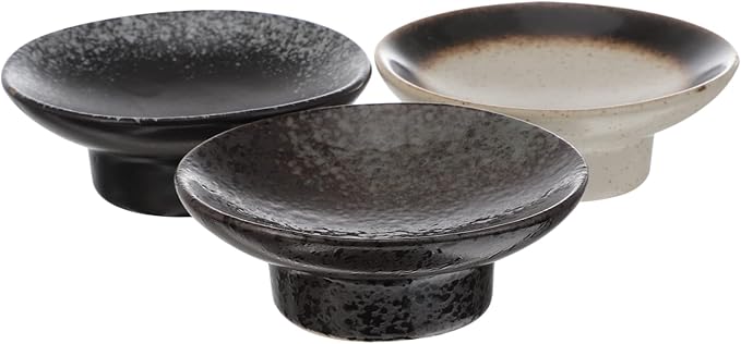 Happyyami 3-Piece Japanese Ceramic Snack Plate Set Condiment Storage Dish for Dipping Sauces Decorative Sauce Dish for Home for Sushi and Appetizers