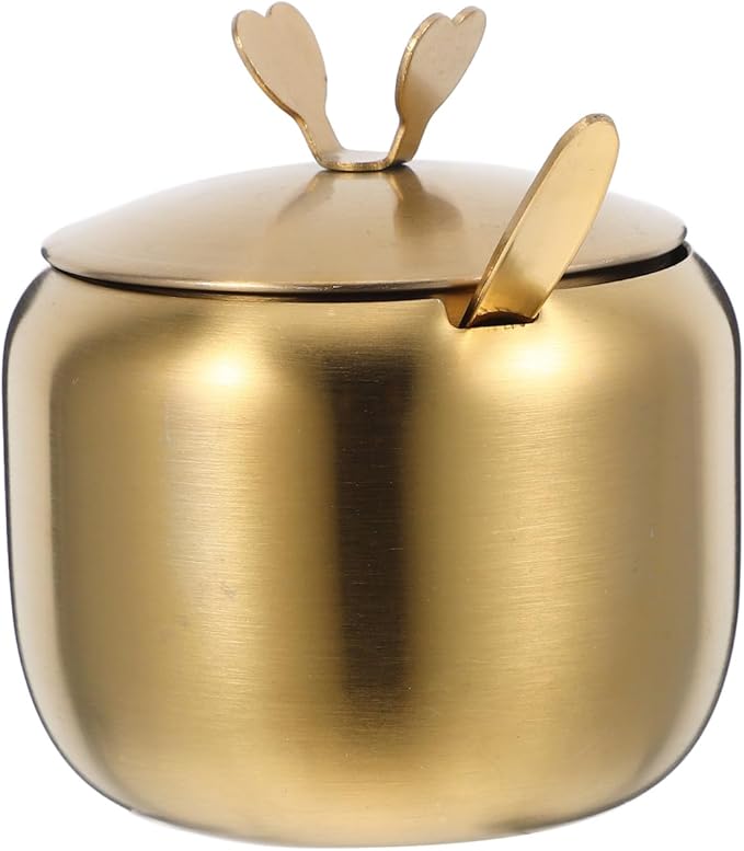 Sugar Bowl with Lid and Spoon Stainless Steel Seasoning Jar Compact Spice Container Condiment Pot for Home Kitchen Organization