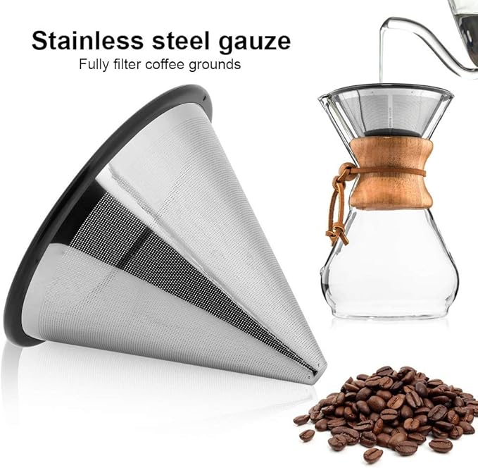 Pour Over Coffee Dripper, Paperless Stainless Steel Coffee Filter Reusable Cone Coffee Maker for Home Cafe