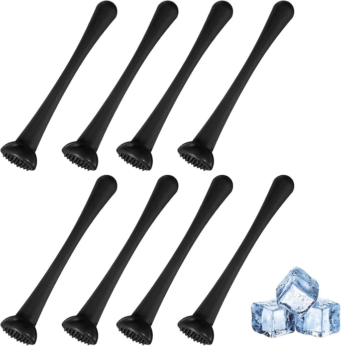 uxcell 8 Pcs Cocktail Muddler, 8 Inch PP Drink Muddler Bar Accessories Tools Ice Crusher for Home Party Cocktail Fruit Drinks, Black (Thin)