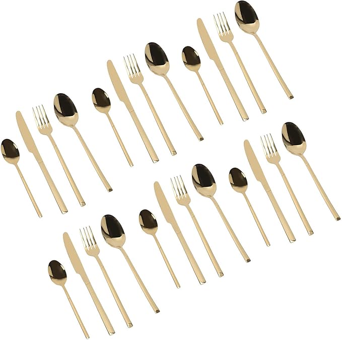 Zerodis Flatware Set, Serving Sets Design Cutlery Including Steak Knife Fork And Spoon Mirror Polished Flatware For Home, Kitchen, Restaurant, Dishwasher Safe, 24 (Gold)
