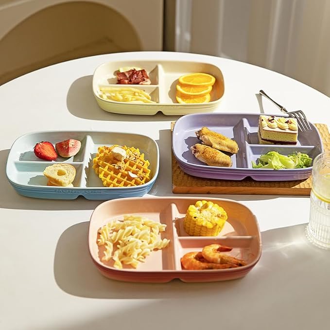 Portion Control Plate for Weight Loss, Ceramic Divided Plates with 3 Compartments for Adults and Kids, Dishwasher and Microwave Safe (Purple)