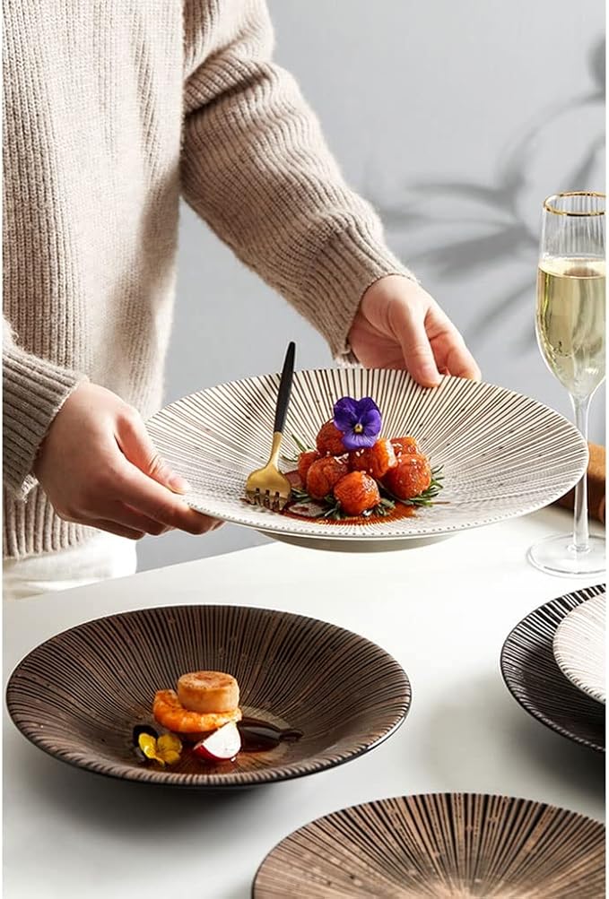 Kitchen Plates Ceramic Ramen Bowl Sushi Nut Plate Round Porcelain Plate Suitable for Refrigerator Dishwasher Oven Microwave White Restaurant Plates(White,Large)