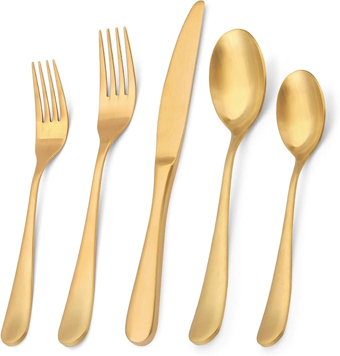 Matte Gold Silverware Set, Bysta 20-Piece Stainless Steel Flatware Set, Kitchen Utensil Set Service for 4, Tableware Cutlery Set for Home and Restaurant, Satin Finish, Dishwasher Safe