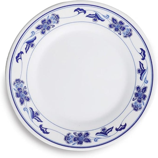 Yanco PO-1006 Peony Melamine 6 in. Round Plate - White & Blue