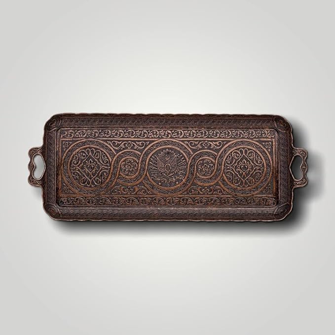 Alisveristime Turkish Ottoman Coffee Tea Beverage Serving Rectangle Tray (Small Tray) (13 INC*5.5 INC) (Copper)