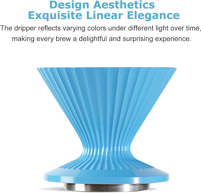 Pour Over Coffee Dripper Drip Coffee Pour Over Maker Resuable Blossom Cone Funnel Stainless Steel Metal Coffee Filter for Travel, Camping, Office, Home, Coffee Maker Brew (Sky Blue)