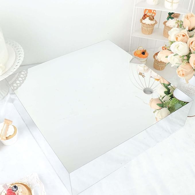 Efavormart 18"X18" | Silver Acrylic Cake Box Stand, Mirror Finish Display Box Pedestal Riser with Hollow Bottom
