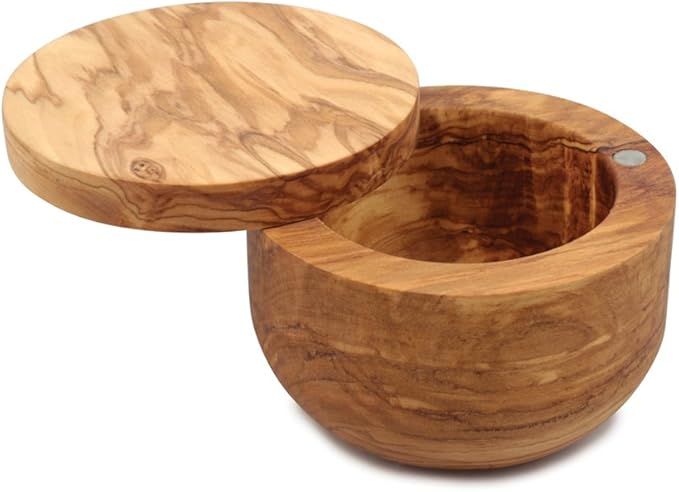 Swissmar Siena Olive Wood Salt Keeper – Small Container with Magnetic Swivel Lid, Single Compartment Countertop Jar for Sugar, Spices & Seasoning Storage, Kitchen Cooking Canister, 4.2 oz / 124 ml