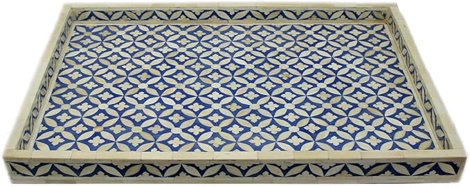 Hansa Handmade Bone Inlay Serving Tray Rectangle Tray Decorative Platter Basket Tray
