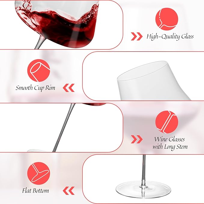 KAMMAK Wine Glasses Set of 2, 25.7 oz Hand Blown Crystal Bordeaux Wine Glasses, Thin Rim & Long Stem, Perfect for Red & White, Daily Use, Wedding or Birthday Gift with Gift Box, 3337