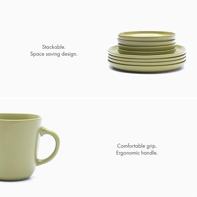 MÜLLERHEIM 903 Minimalist Collection 32-Piece Contemporary Ceramic Stoneware Dinnerware Sets for 8, Greek Olive Plates and Bowls sets, Dinner Plates Set, Salad Dish Set, Bowls, Cup