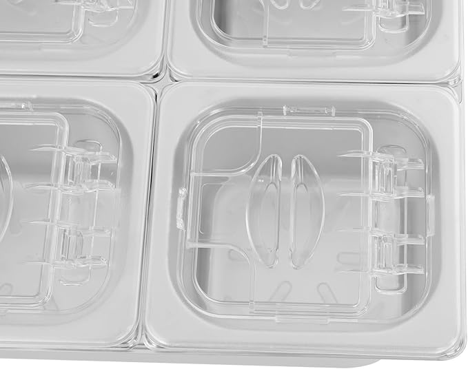 6 Pans Ice Food Serving Display Container, Stainless Steel Serving Tray Catering Supplies Buffet Display Condiment Dispenser Plate Case with Acrylic Replaceable Lids for Restaurant Hotel Kitchen
