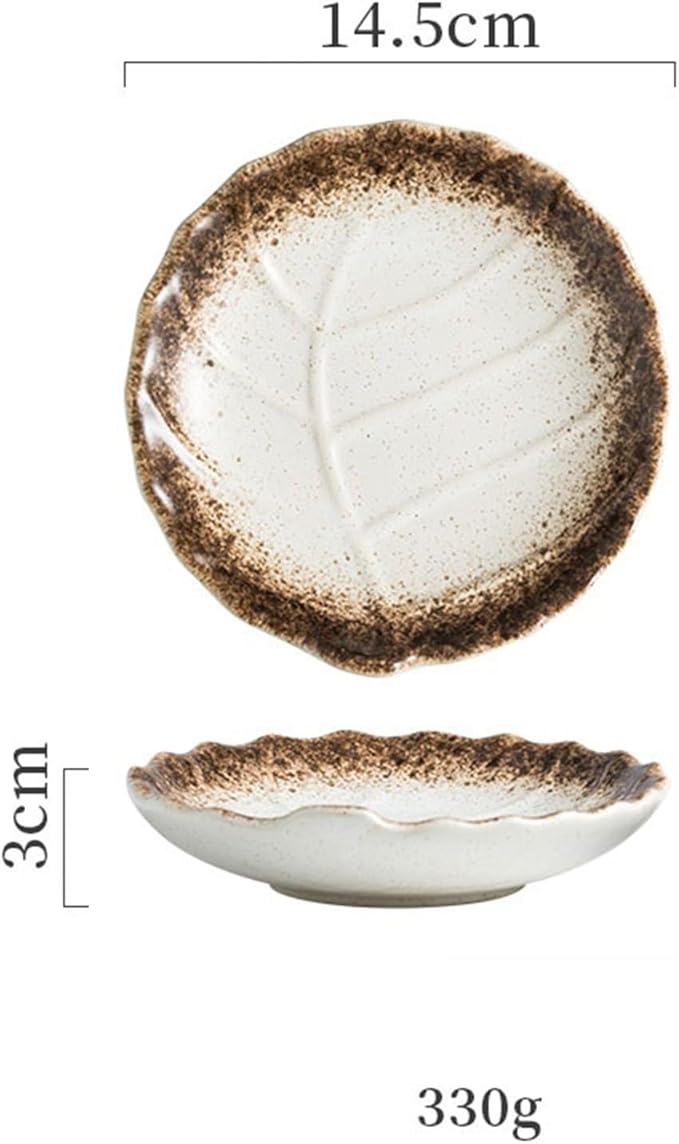 Sauce Dish 1 Piece Leaf Textured Round Plate Restaurant Ceramic Snack Dessert Plate Appetizer Plate Sauce Bowl Snack Plate(4)