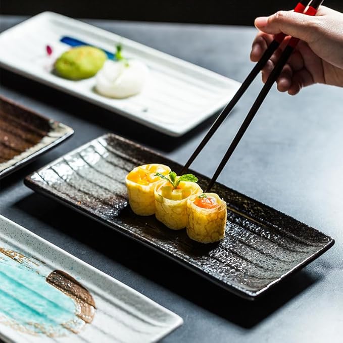 Appetizer Plates Japanese Creative Ceramic Plate Rectangular Plate Sushi Plate Household Large Tableware Snack Plate Cheap Plates