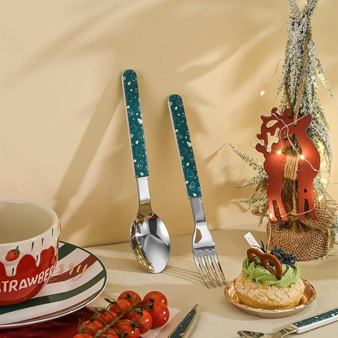 Stainless Steel Flatware serving set,Home Kitchen Eating Tableware Set,Dishwasher Safe,For Home Kitchen Restaurant Hote 4/16/24 Pieces Silicone Stainless Steel 304 Cutlery, Forks And Spoons Set Christ