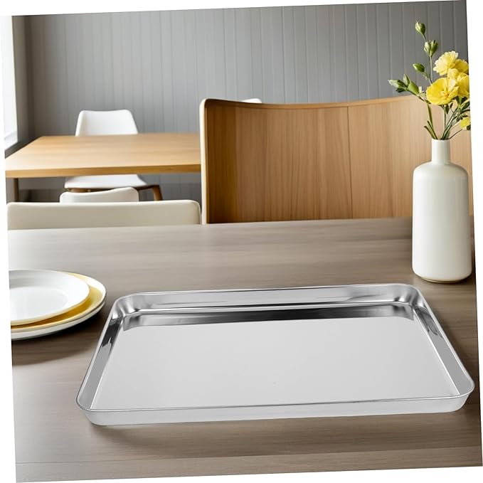 IMIKEYA Rectangular Stainless Steel Food Tray Versatile Serving Platter for Bbq Picnics and Parties and Easy to Clean