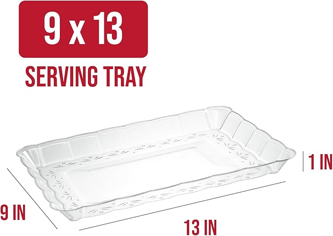 Plasticpro Plastic Serving Trays - Serving Platters Rectangle 9X13 Disposable Party Dish 8 Clear