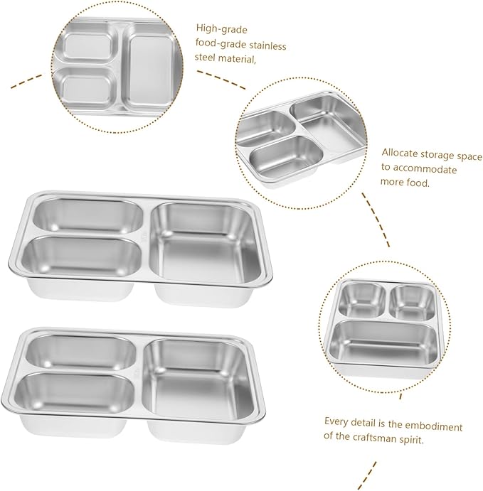 Luxshiny 2pcs Stainless Steel Serving Plates Food Divided Plate Serving Trays for Party Food