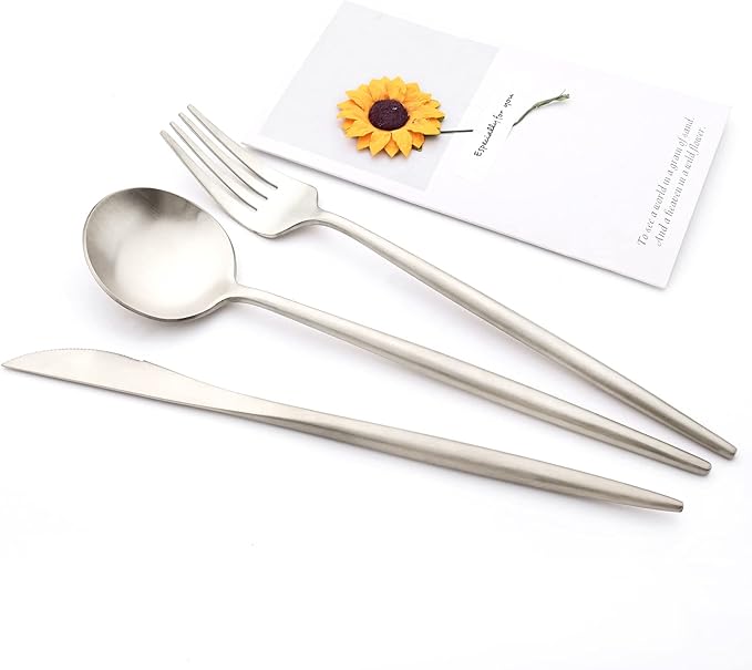 30PCS Matte Round Handle Flatware Set Service For 6, 18/10 Stainless Steel Cutlery Daily Use Tableware Include Cake Fork Teaspoon Set For Home Restaurant Party (Silver)