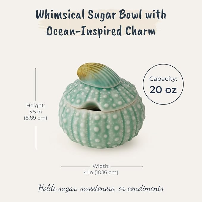 Blue Sky Clayworks Sea Urchin Creamer and Sugar Bowl Set, Turquoise, 3.75" H, 2-Piece