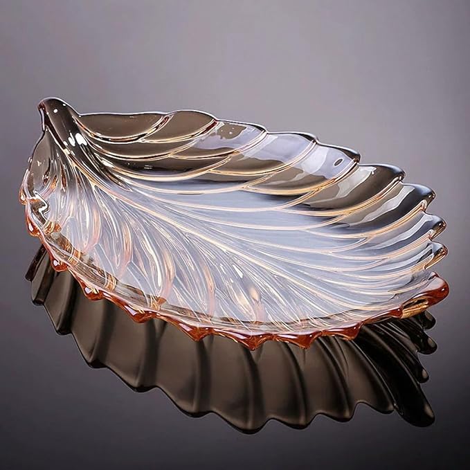 MAGCOLOR Creative Gold Hand painted Crystal Glass Leaf-shaped Decorative Bowl -12.2 inch Diameter Fruit Display & Kitchen Table Centerpiece. (Gold)
